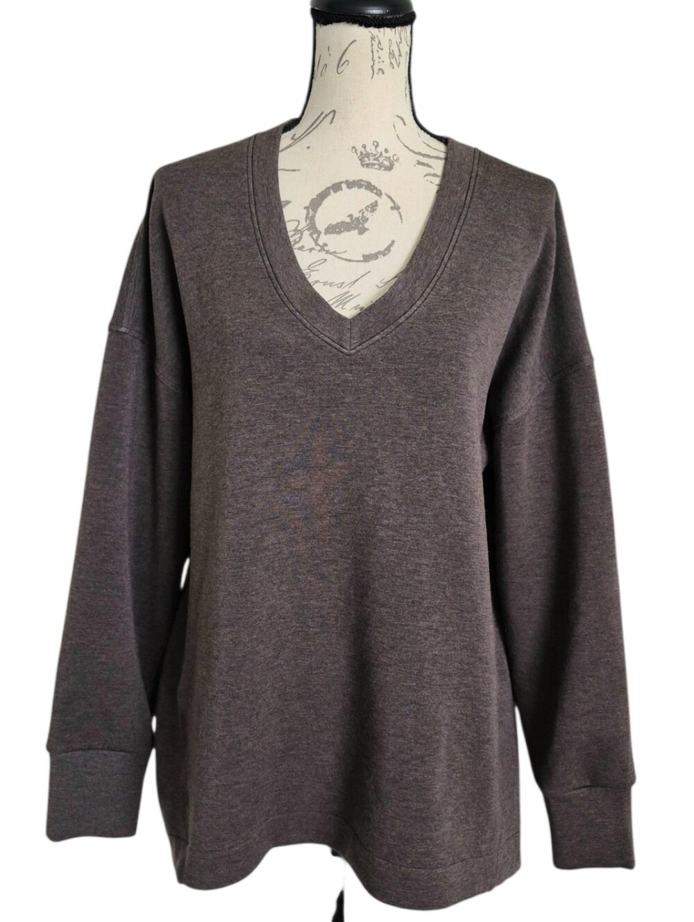 SPANX AirEssentials Brushed V Neck Brown Tunic XL Athleisure Cozy Sweatshirt